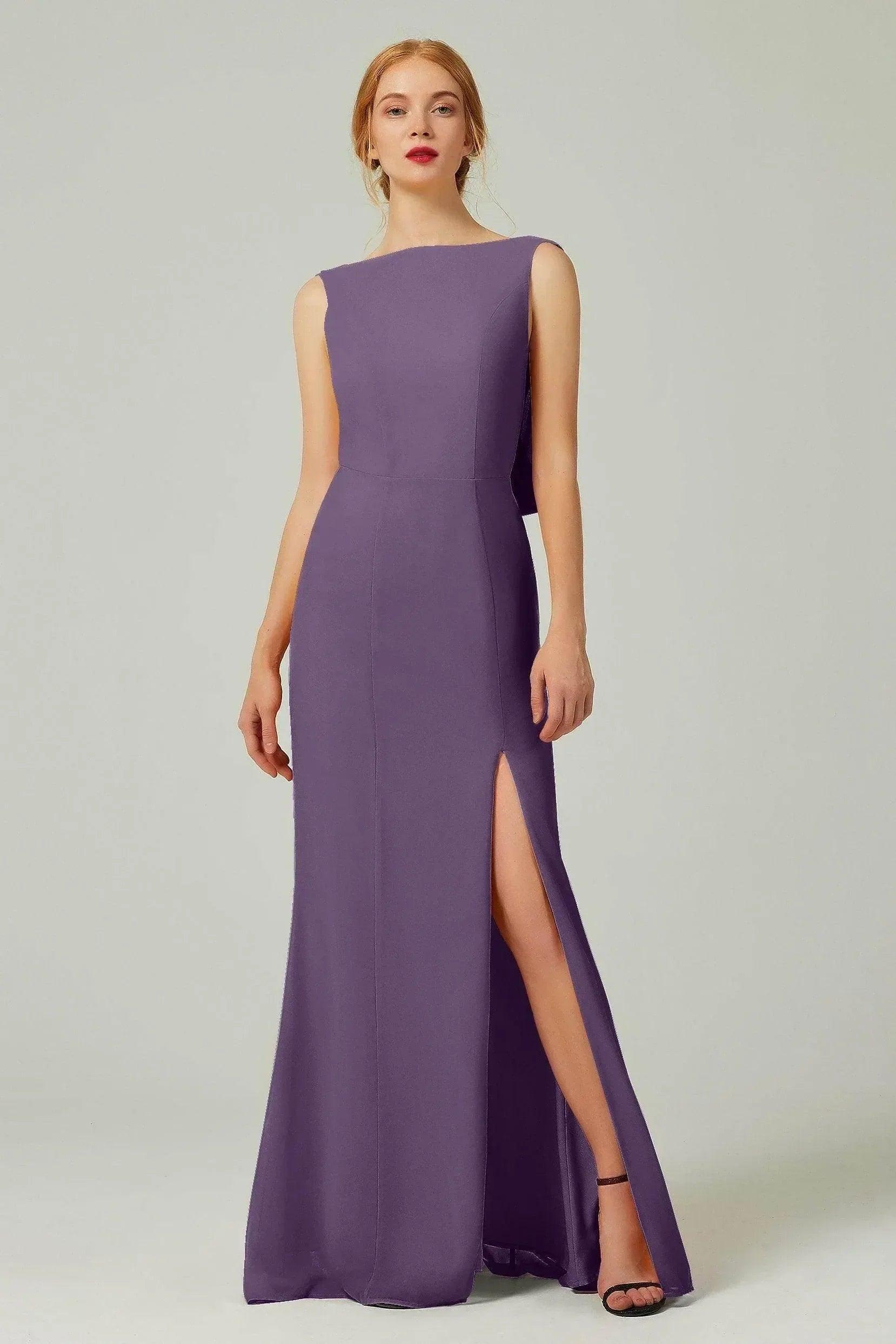 Sheath-Column Sweep-Brush Chiffon Dresses CB0310CS - Lavender - COCOMELODY